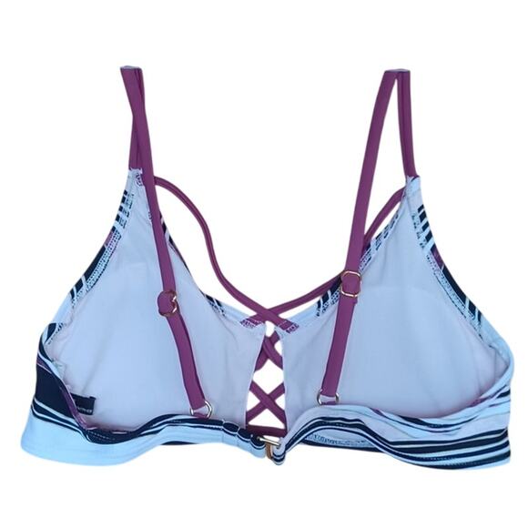 Ibiza Bikini Top Striped Burgundy White and Gold Details Built in Bra Size Small - Picture 2 of 7